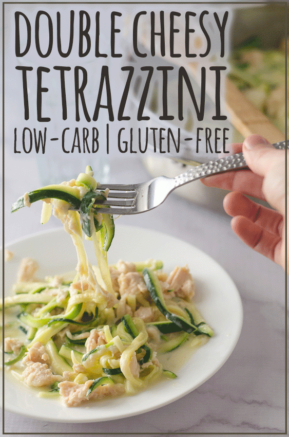 This double cheesy tetrazzini is made healthier with the addition of zucchini noodles to replace the traditional linguini. It's also made really creamy, thanks to the coconut milk (or heavy cream) and tons of Parmesan and mozzarella cheese. Low-carb, gluten-free, ketogenic, grain-free.
