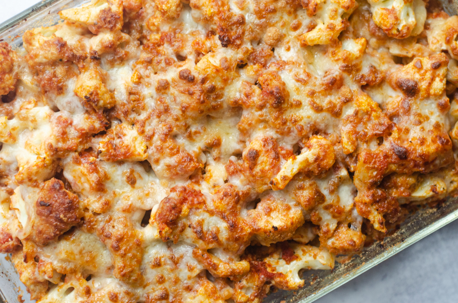 A super-cheesy and filling meal, this Chicken Parmesan Casserole is easy to make for any night of the week. Low-carb, gluten-free, grain-free.