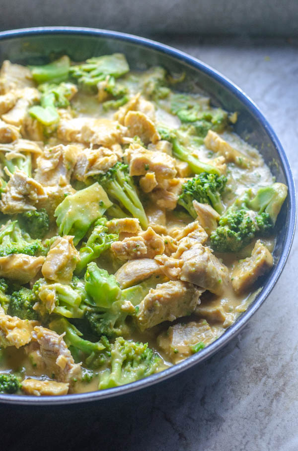 The perfect comforting dinner for cooler weather, this creamy pumpkin chicken with broccoli and sage will put a smile on your face! Paleo, Whole30, low-carb, dairy-free.