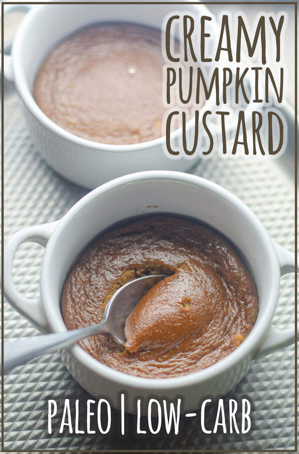 A delicious fall treat, this creamy pumpkin custard for two is a simple dessert to make. Paleo, low-carb, dairy-free.
