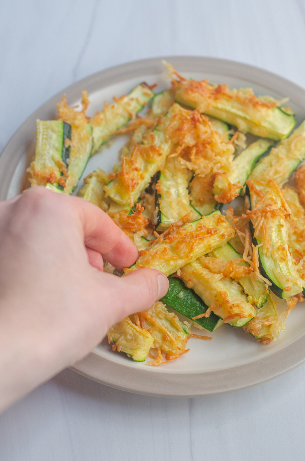 Crispy air-fried zucchini fries are a delicious appetizer or side dish. Perfect for any keto, low-carb or primal meal.