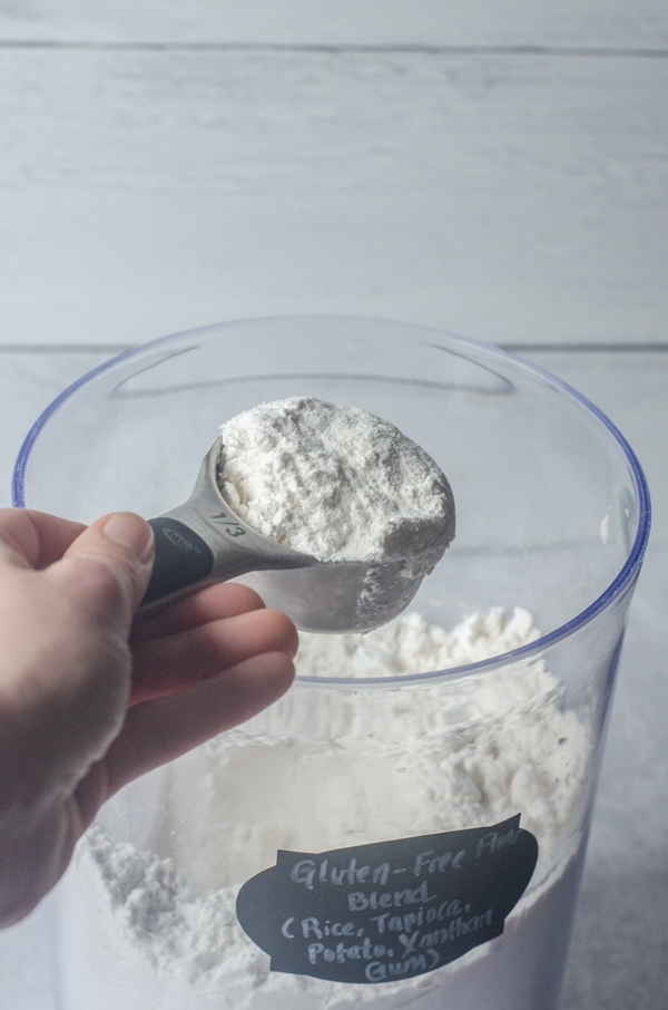 Homemade gluten-free flour doesn't have to be hard to make, and it's healthier than a lot of the ones that are pre-blended. This recipe contains rice flour, tapioca starch, potato starch and optional xanthan gum.