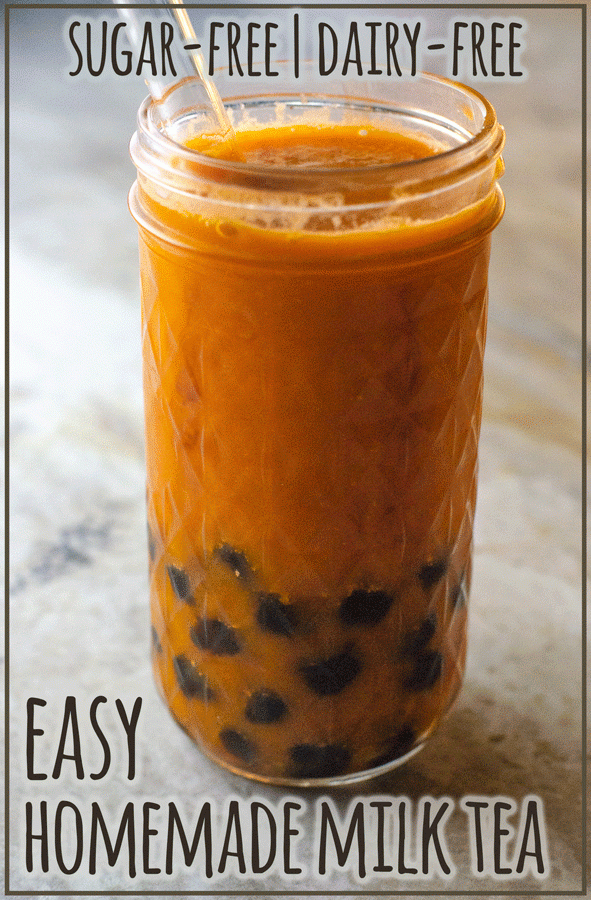 This easy homemade milk tea is a fun and customize-able drink to make at home! Can be made sugar-free, dairy-free and vegan.