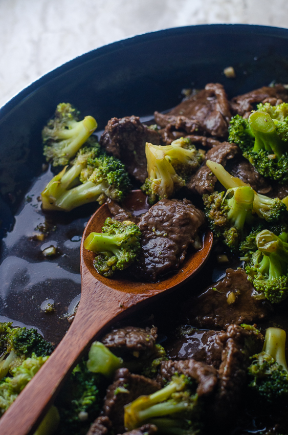 An incredibly quick and easy weeknight dinner, this beef with broccoli is better than takeout! Low in carbs, Whole30, Paleo, soy-free, gluten-free, grain-free, corn-free.
