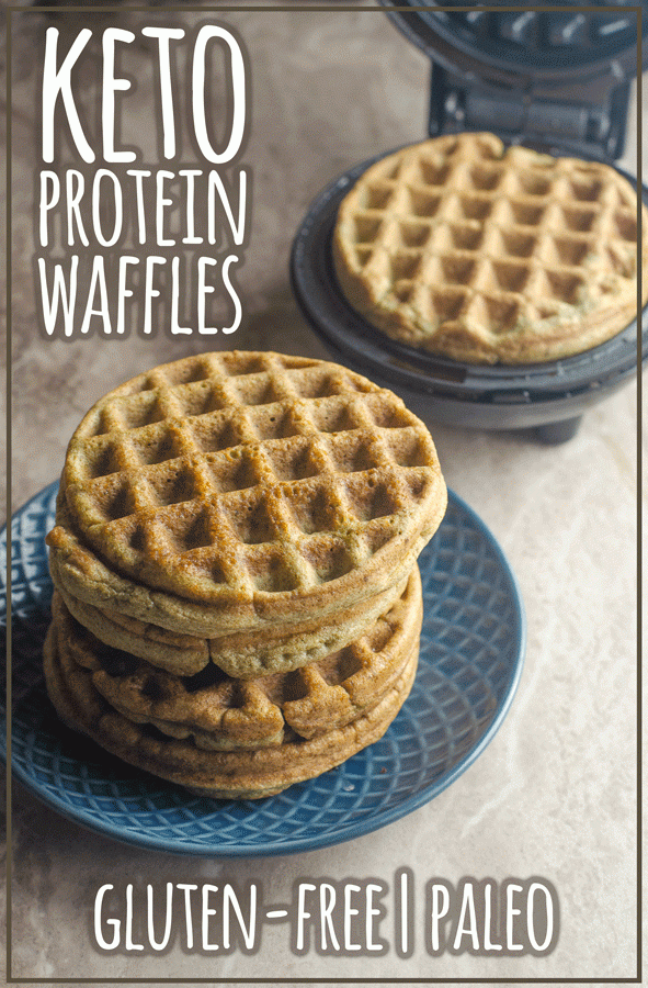 Protein waffles, a delicious breakfast for any morning! Sweet, low-carb and packed with tons of protein in every waffle. Keto, paleo, sugar-free.