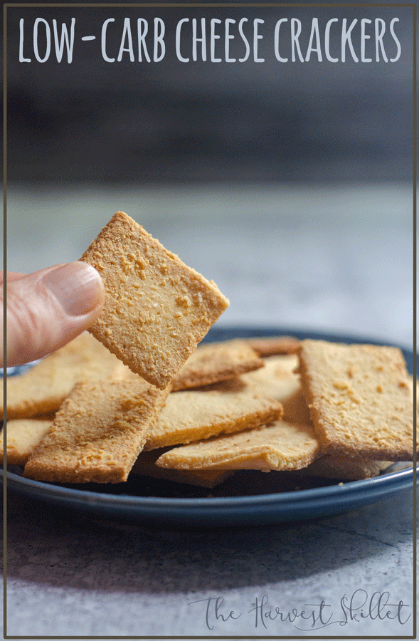 Low-carb cheese crackers are a tasty snack for whenever a salty craving hits. They are crispy, cheesy and salty - as any good cracker should be! Gluten-free, grain-free, vegetarian.