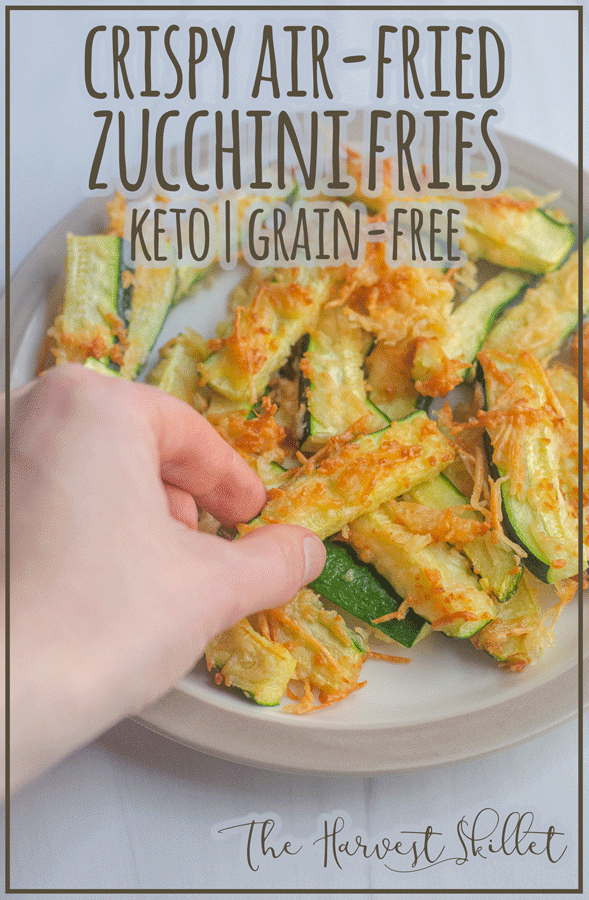 Crispy air-fried zucchini fries are a delicious appetizer or side dish. Perfect for any keto, low-carb or primal meal.